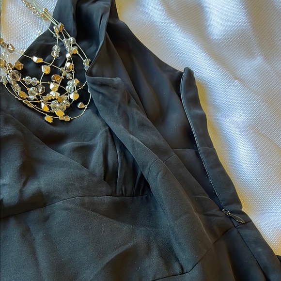 ELEGANT, Black, SILK Dress with Beaded Overlay.  Perfect for evening wear. - Picture 4 of 10